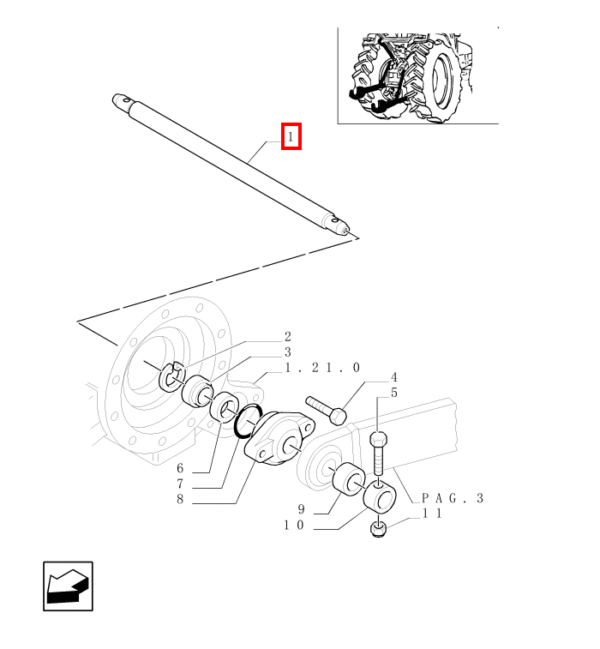 OSOVINA SPODNJIH ROK ZA TRAKTOR NEW HOLLAND TN95A, TN75A, TN85A, TN70A, TN55D, TN65D, TN70D, TN70F, TN75F, TN90F, T4040, T4020, T4030, T4040,T4050, T4060 - slika 2